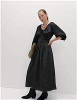 V-Neck Tie Detail Midi Waisted Dress