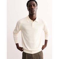 JAEGER Merino Wool with Silk Knitted Polo Shirt Ecru