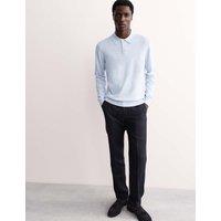 JAEGER Merino Wool with Silk Knitted Polo Shirt Light Blue