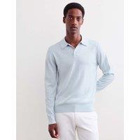 JAEGER Merino Wool with Silk Knitted Polo Shirt Light Blue