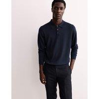 JAEGER Merino Wool with Silk Knitted Polo Shirt Navy