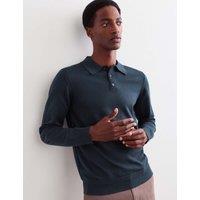 JAEGER Merino Wool with Silk Knitted Polo Shirt Navy
