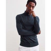 JAEGER Merino Wool with Silk Half Zip Jumper Navy