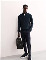 JAEGER Merino Wool with Silk Half Zip Jumper Navy