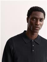 JAEGER Merino Wool with Silk Knitted Polo Shirt Black