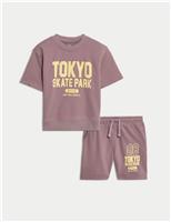Cotton Rich Slogan Top & Shorts Outfit (2-8 Yrs)