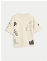 M&S Cotton Rich Embroidered T-Shirt (2-8 Yrs) Ivory Mix