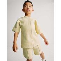 M&S Pure Cotton Waffle T-Shirt and Shorts Set (2-8 Yrs) Pale Yellow