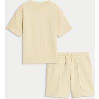 M&S Pure Cotton Waffle T-Shirt and Shorts Set (2-8 Yrs) Pale Yellow