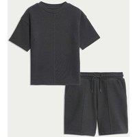 M&S Pure Cotton Waffle T-Shirt and Shorts Set (2-8 Yrs) Carbon