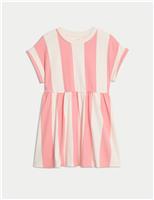 M&S Cotton Rich Striped T-Shirt Dress (2-16 Yrs) Pink Mix