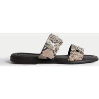 Leather Snake Print Buckle Flat Sandals