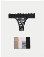 5pk Cotton & Lace Printed Thongs