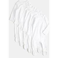 M&S 5 Pack Pure Cotton Zip Front Sleepsuits (5lbs-3 Yrs) White