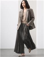 Pure Wool Pleated Wide Leg Trousers