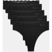 M&S 5pk Cotton Blend High Waisted Thongs Black