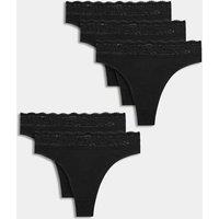 M&S 5pk Cotton Blend High Waisted Thongs Black