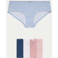M&S 5pk Cotton Lycra Printed Low Rise Shorts Dark Blue
