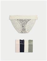 M&S 5pk Cotton Blend Printed Bikini Knickers Blue/Yellow