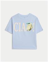 M&S Pure Cotton Sequin Slogan T-Shirt (2-8 Yrs) Blue Mix