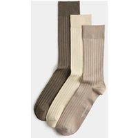 Autograph 3 Pack Egyptian Cotton Rich Ribbed Socks Brown Mix