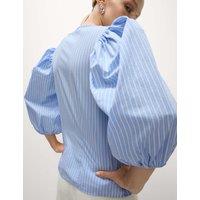 Pure Cotton Puff Sleeve Button Through Blouse