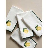 Set of 4 Pure Cotton Lemon Embroidered Napkins