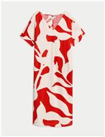 Linen Rich Printed V-Neck Midi Shift Dress