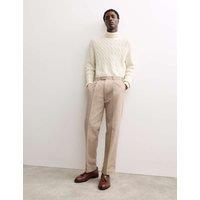JAEGER Pure Cotton Tapered Fit Pleated Twill Trousers Buff