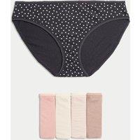 M&S 5pk Pure Cotton Printed Bikini Knickers Ivory Mix
