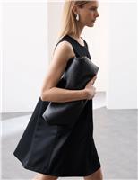 Satin Round Neck Mini Shift Dress