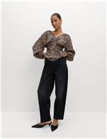 Animal Print Puff Sleeve Blouse
