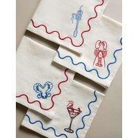 Set of 4 Pure Cotton Bistro Embroidered Napkins
