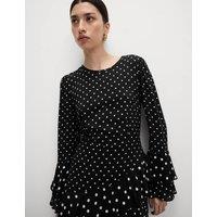 Spot Print Ruffle Mini Skater Dress