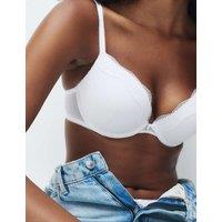 M&S Jasmine Lace Wired Push Up Plunge Bra A-E White