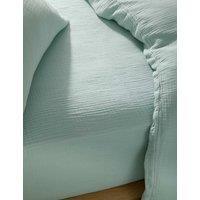M&S Pure Cotton Muslin Deep Fitted Sheet Light Aqua