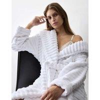 Autograph Pure Cotton Towelling Ribbed Dressing Gown White