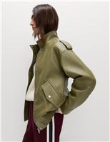 Faux Leather Textured Longline Bomber Jacket