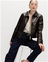 Faux Leather Croc Harrington Jacket