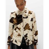 Faux Fur Cow Print Trucker Jacket