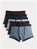 5 Pack Cotton Stretch Cool & Fresh Stag Print Trunks