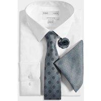 M&S 4pc Slim Fit Easy Iron Shirt and Tie Set Blue/White
