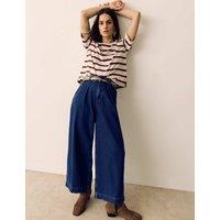 Per Una Denim High Waisted Pleat Front Wide Leg Cropped Jeans Dark Indigo