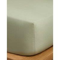 M&S X Fired Earth Washed Cotton Deep Fitted Sheet Weald Green