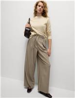 Pleat Front Drawstring Wide Leg Trousers