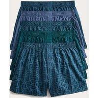 M&S 5 Pack Pure Cotton Mosaic Woven Boxers Teal Mix