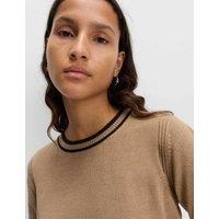 M&S Supersoft Tipped Crew Neck Jumper Hazelnut