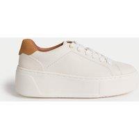 M&S Leather Lace Up Platform Trainers with Freshfeet White