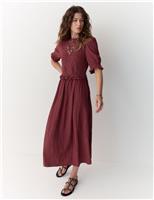 Crew Neck Ruffle Midi Dress