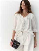 Ruffle V-Neck Poet Blouse